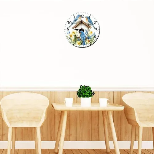 Vista 3 de Reloj de pared de pájaro para decoración de pared, funciona con pilas, sin tictac, silencioso, de cuarzo, analógico, rústico, estilo rural, redondo