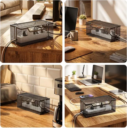 Vista 9 de Marbrasse Paquete de 3 cajas de organización de cables, caja organizadora de cables de malla metálica para cables de TV, ocultación eléctrica