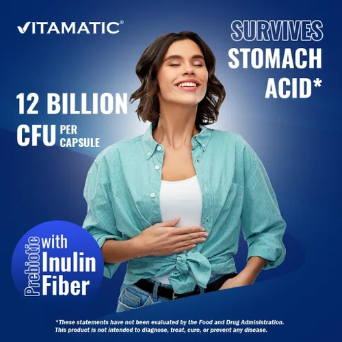 Vista 4 de Vitamatic Lactobacillus Gasseri - 12 mil millones por cápsula DR - 60 unidades - Soporte digestivo - Fabricado con fibra prebiótica de inulina