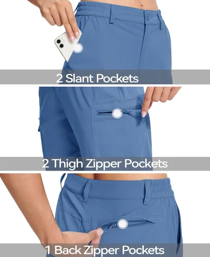 Vista 3 de MAGCOMSEN Pantalones de senderismo tipo cargo para mujer, ligeros, elásticos, resistentes al agua, con 5 bolsillos para exteriores