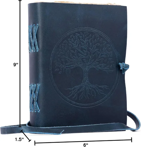 Vista 10 de Diario de cuero antiguo hecho a mano forrado con borde de Deckle Edge Vintage Paper Tree of Life Cuaderno de escritura diario para hombres