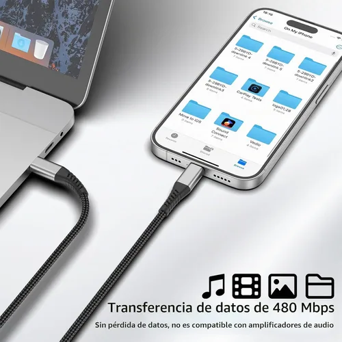 Vista 3 de Paquete de 3 cables USB C a Lightning de 1 pie, certificado MFi, cable Lightning PD PD de carga rápida, cable de carga USB C de nailon trenzado