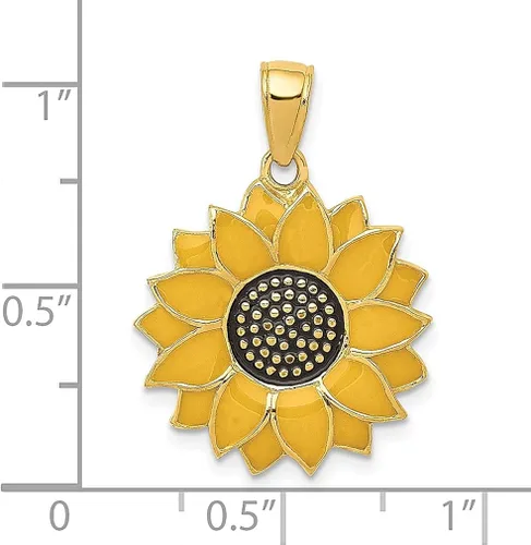 Vista 4 de Collar con dije de girasol esmaltado de oro amarillo de 14 quilates, joyería fina para mujer, regalos para ella, Esmalte