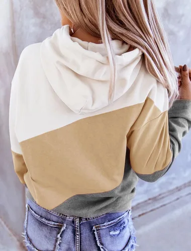 Vista 2 de Minclouse Sudadera con capucha de manga larga para mujer, con bloques de color, linda, casual, con cordón, holgada, ligera, sin botones