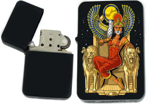 Vista 15 de Faraón, egipcio, tutankamón, cleopatra, ojo de Horus, pirámides-Ankh, leona-diosa única coleccionable s Infinity negro mate encendedores a prueba