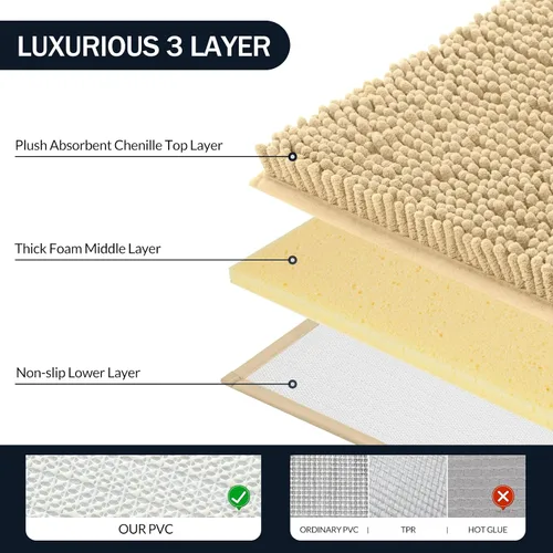Vista 4 de LINLA Juego de 3 alfombras de baño de felpilla absorbente antideslizante, juego de alfombras de felpilla de felpa gruesa, se pueden lavar y secar