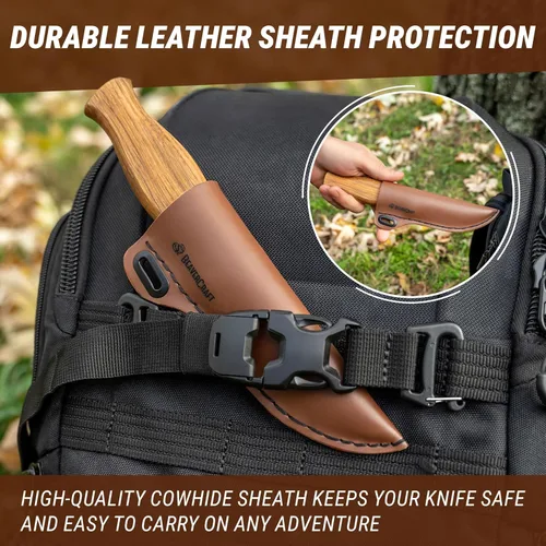 Vista 4 de Cuchillo para tallar madera BeaverCraft C4s 3" - Cuchillo de tallado con funda de cuero para talladores - Herramientas de tallado de madera