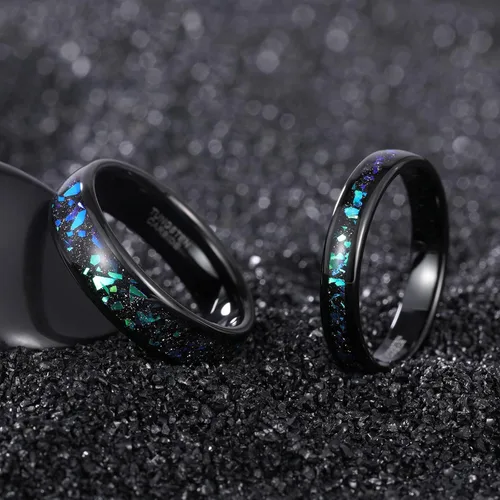Vista 2 de TRUMIUM Anillos de boda de 0.157 in y 0.236 in para hombres y mujeres, carburo de tungsteno, ópalo galaxia e incrustaciones de chorro de arena