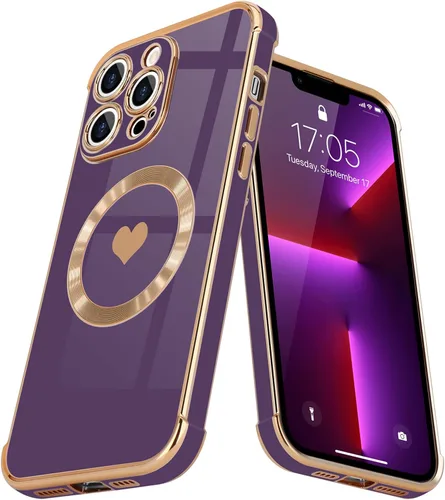 Vista 41 de Funda magnética para iPhone 13, para mujeres y niñas, chapado de lujo, lindo corazón de amor, cubierta trasera suave, protección completa de lente