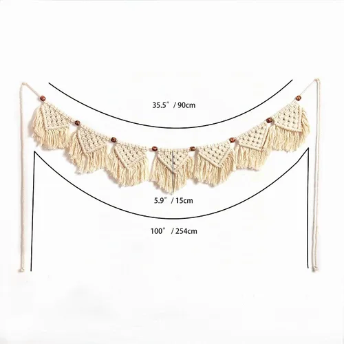 Vista 4 de Eiyye Paneles de flecos para colgar en la pared hechos a mano, guirnalda de pancarta, tapiz tejido de algodón, decoración de macramé bohemio
