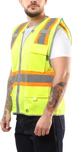 Vista 3 de Kolossus - Chaleco de seguridad - Alta visibilidad - Cinta reflectante - Múltiples bolsillos frontales - Chalecos amarillos para trabajos
