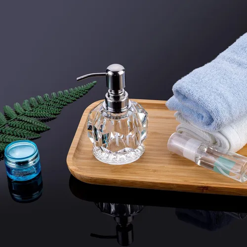 Vista 2 de Dispensador de jabón de cristal para baño, moderno dispensador de jabón de manos decorativo con bomba de acero inoxidable a prueba de óxido