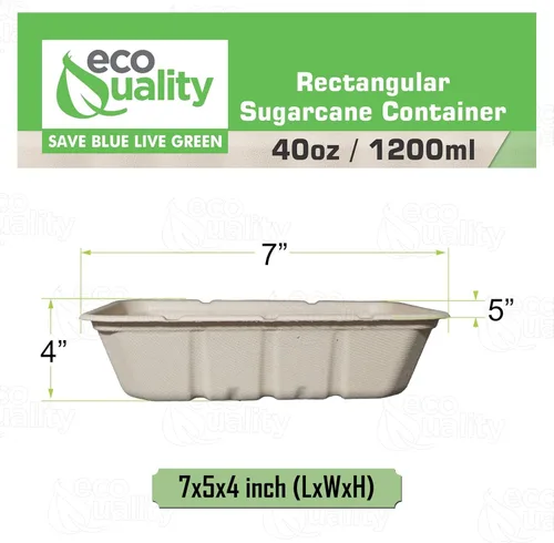 Vista 3 de EcoQuality Cuencos desechables de 40 onzas – Cuencos rectangulares compostables de fibra de caña de azúcar, biodegradables, ecológicos, oblongos