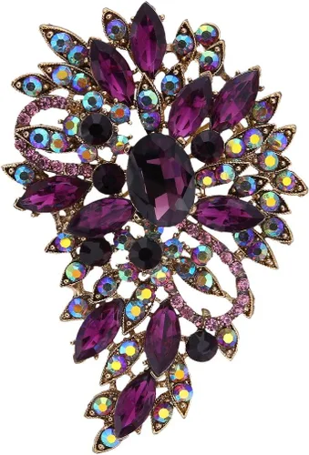 Vista 12 de EVER FAITH - Broche para mujer, con diseño de flores y hojas de cristales austriacos, ideal para bodas Color aguamarina con verde