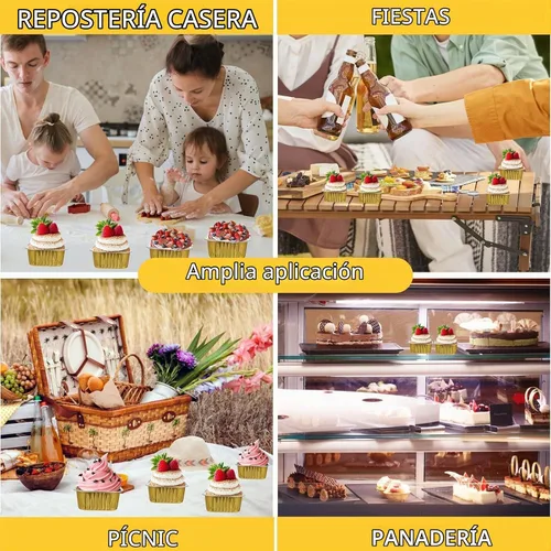 Vista 7 de Paquete de 100 mini moldes cuadrados para tartas con tapas, de papel de aluminio dorado de 5 onzas, recipientes individuales de postre