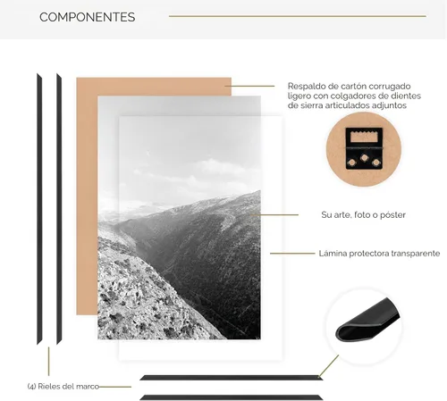 Vista 5 de MCS Marco para Póster Original 22x28 Negro Ligero Vertical y Horizontal para Colgar en la Pared Marco Grande para Pósteres, Impresiones Artísticas
