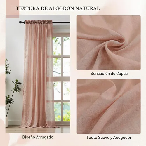 Vista 5 de Anpark Cortinas traslúcidas elegantes de lino y algodón texturizadas filtrantes de luz de 96 pulgadas de largo, para dormitorio, sala de estar Rosa