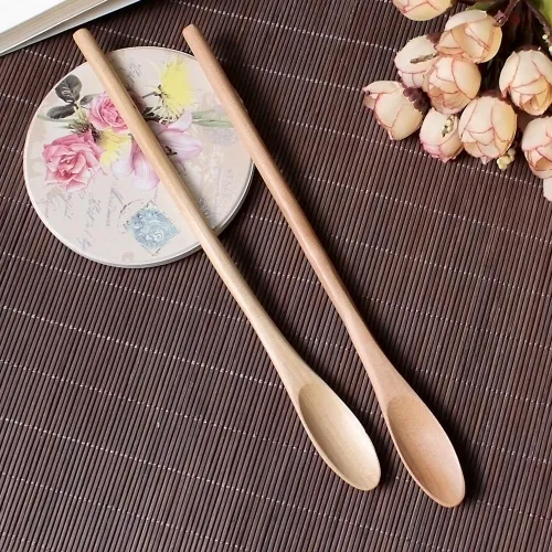 Vista 4 de Meiyahome - Cuchara helada ovalada de madera de 8.3 in, cuchara elíptica, cuchara agitadora de madera maciza, cuchara larga de madera, cuchara