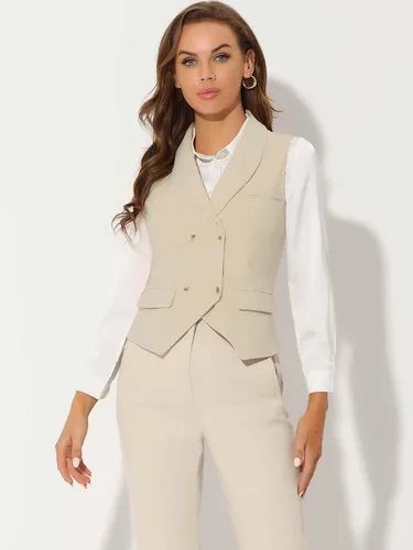 Vista 3 de Allegra K Chaleco de traje para mujer con doble botonadura, solapa elegante, de negocios