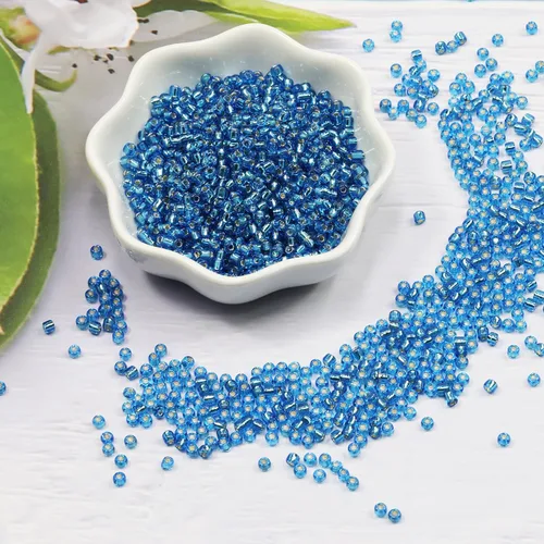 Vista 2 de Cuentas de Semilla de Vidrio Transparentes Azules con Línea Plateada Tamaño 8/0 Artesanías Cuentas de Semilla de Vidrio de 3mm para Hacer Joyas