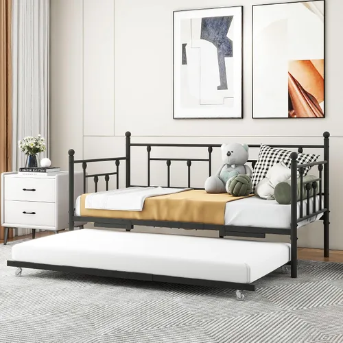 Vista 5 de HOMERECOMMEND Sofá cama doble con soporte de listones de acero nido estándar, negro