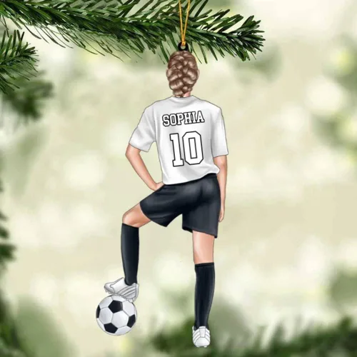 Vista 15 de Adorno de Navidad personalizado para jugadores de fútbol, nombre y número personalizados, regalo para los amantes del fútbol, marido, cumpleaños