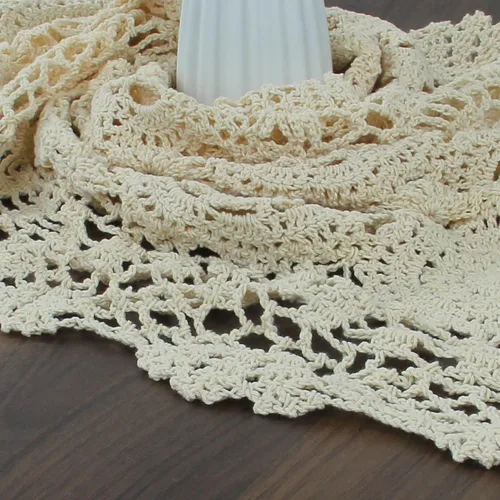 Vista 6 de kilofly Mantel de mesa hecho a mano con encaje de algodón de ganchillo, 15 x 43 pulgadas