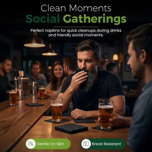 Vista 7 de Perfectware Servilletas de bebidas negras de 2 capas, 100 unidades, servilletas de cóctel suaves y absorbentes, servilletas desechables de fiesta