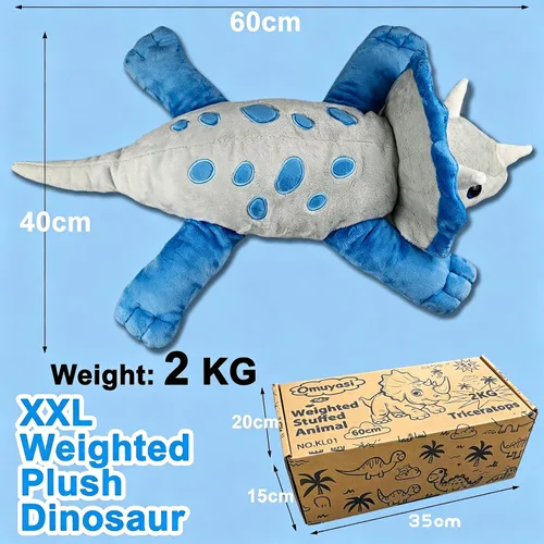 Vista 8 de Weighted Dinosaur Plush Toy, 23.5"/4.5 Pounds, Giant Blue Triceratops Dinosaur Plush, Autism Sensory Toys, Anti-Stress Weighted Stuffed Animals for