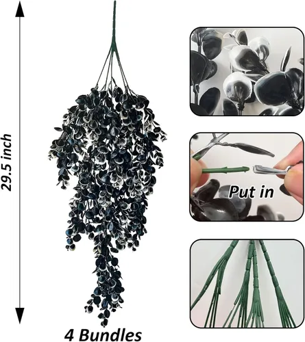 Vista 2 de Planta de vid falsas, 4 piezas, plantas artificiales grandes, plantas colgantes artificiales para pared, hiedra falsa, decoración de habitación