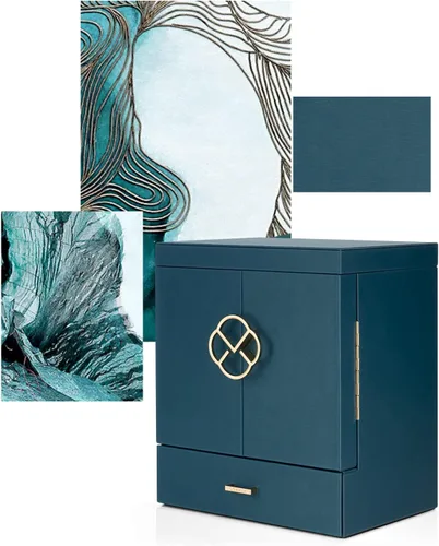 Vista 7 de Vlando Joyero grande, cajas de joyería y organizadores de 6 niveles, estuche de almacenamiento de joyas con espejo con 5 cajones, reloj de piel