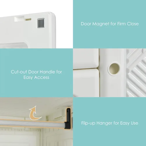 Vista 9 de Tangkula Armario Closet Portátil, Organizador de Ropa Plegable con Almacenamiento de Cubículos, Varillas para Colgar, Fácil de Ensamblar