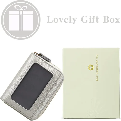 Vista 3 de GOIACII Cartera pequeña de cuero genuino para mujer, con bloqueo RFID para tarjetas de crédito