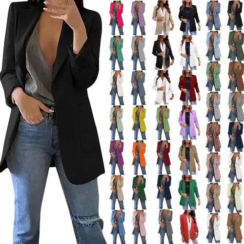 Vista 7 de Blazers para mujer de negocios, casual, tallas grandes, chaquetas de traje de manga larga, chaqueta de trabajo y oficina, chaqueta de frente
