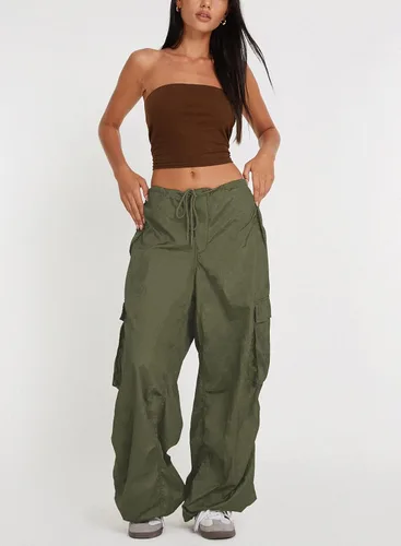 Vista 4 de ONIRIKE Pantalones de paracaídas para mujer, pantalones cargo holgados Y2K con cordón y bolsillo
