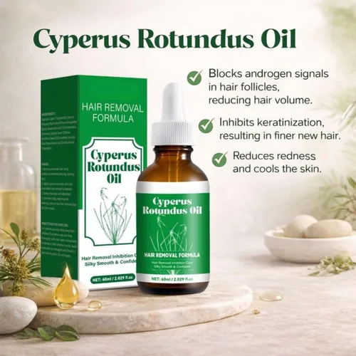 Vista 2 de Cyperus Rotundus - Aceite de depilación de 2.1 fl oz, inhibidor natural del crecimiento del cabello para mujeres y hombres, tratamiento de reducción