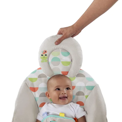Vista 4 de Bright Starts Baby Bouncer Soothing Vibrations - Asiento para bebé, música, barra de juguete extraíble, 0-6 meses hasta 20 libras (Happy Safari)
