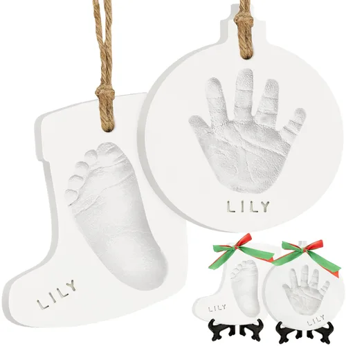 Vista 12 de Kit de Huellas de Manos y Pies de Bebé - Adorno Personalizado para la Primera Navidad del Bebé, Adorno Recuerdo de Huella de Recién Nacido, Kit