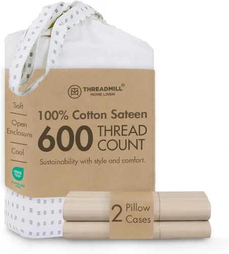 Vista 16 de Threadmill Home Linen Fundas de Almohada Estándar - 100% Algodón Natural 600 Número de Hilos, Juego de 2 Fundas de Almohada Damasco Gris Oscuro