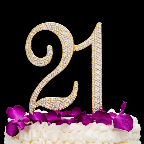 Vista 6 de Decoración para pastel con el número 21 para suministros de fiesta de cumpleaños de 21 años e ideas de decoración (dorado)