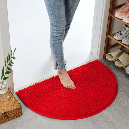 Vista 6 de Chenille Bath Mat Microfiber Floor Mat Baby Bath Mat for Kids Washable Bathroom Dry Fast Water Absorbent Shower Mat Area Rug (15.3" x 23.2", Red)