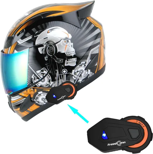 Vista 18 de 1Storm - Casco de cabeza completa para motocicleta, diseño de calavera mecánica HJDJ11
