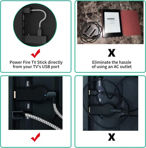 Vista 4 de Cable de alimentación USB para Fire Stick, cable adaptador de repuesto para enchufe, alimenta Amazon FireStick directamente desde el puerto USB