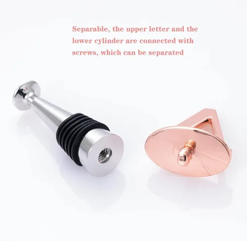 Vista 6 de Tapones de vino, tapones reutilizables para botellas de vino, chapado en oro rosa, tapón de vino con letra, regalo perfecto para vino, amplio uso