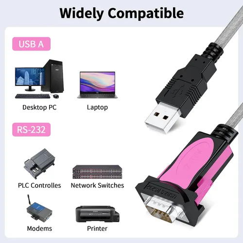 Vista 4 de BolAAzuL Cable adaptador USB a serie RS232 con chipset FTDI, USB 2.0 a DB9 macho serie COM adaptador convertidor de puerto 5 pies para Windows