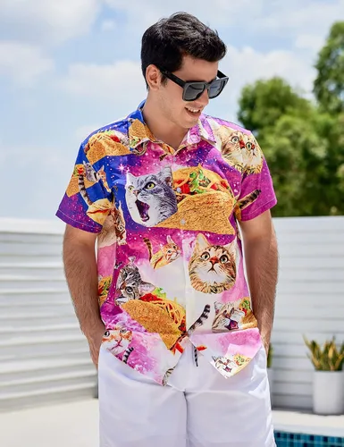 Vista 2 de TUONROAD Mens Button Down Shirts 3D Printed Casual Halloween Skull Short Sleeve Tops