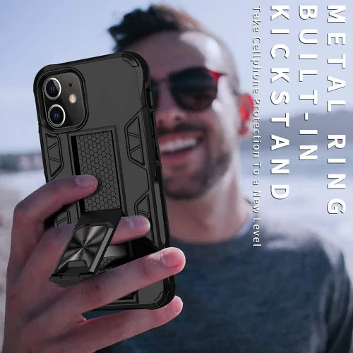 Vista 8 de Funda de grado militar para iPhone 12 y 12 Pro con protector de pantalla de vidrio templado a prueba de golpes con soporte