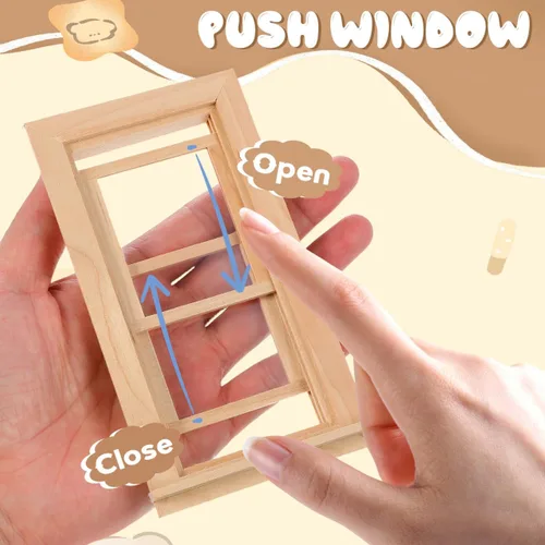 Vista 3 de Toyvian 1: Mini marco de ventana de madera a escala de 12, muebles de madera en miniatura para decoración de casa de muñecas, accesorios de casa