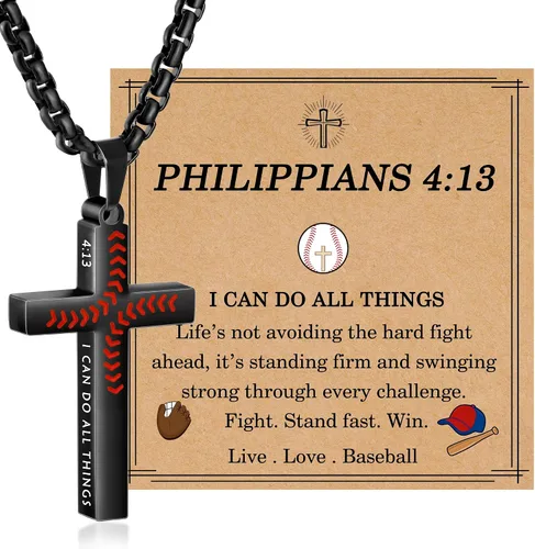 Vista 9 de Regalos de Pascua para niños y adolescentes, collares de cruz de béisbol para niños y hombres, de acero inoxidable que no destiñe, collar