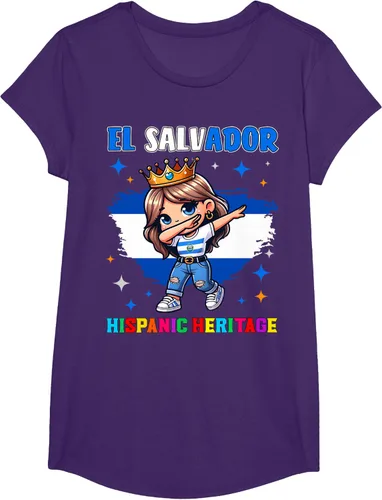 Vista 13 de Camiseta infantil El Salvador Dabbing Girl Hispanic Heritage Celebration, Negro